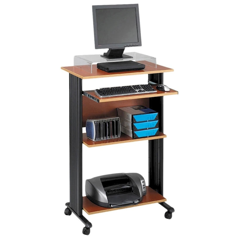 Bureau d'ordinateur mobile debout et support d'imprimante avec rangement