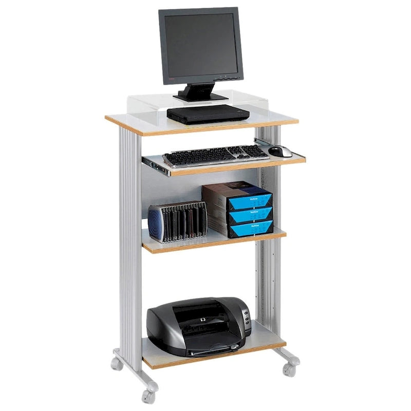 Bureau d'ordinateur mobile debout et support d'imprimante avec rangement