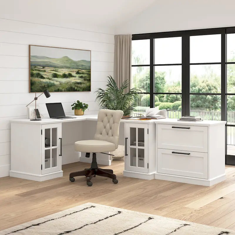 Bureau informatique 60W avec huche et rangement par