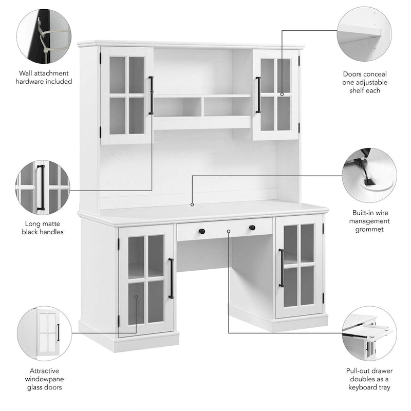 Bureau informatique 60W avec huche et rangement par