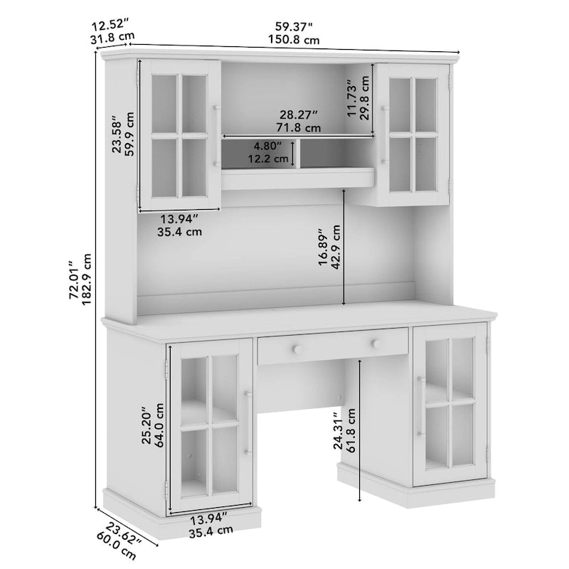 Bureau informatique 60W avec huche et rangement par