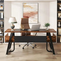 Bureau de Direction avec Étagère de Rangement, Poste de Travail Professionnel, Bureau d'Écriture pour la Salle du Patron