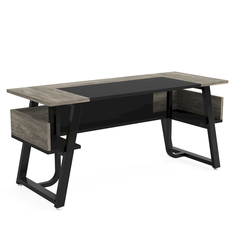 Bureau de Direction avec Étagère de Rangement, Poste de Travail Professionnel, Bureau d'Écriture pour la Salle du Patron