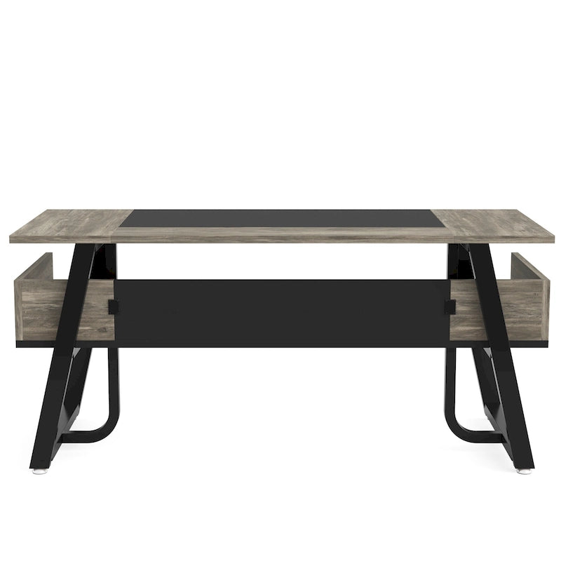 Bureau de Direction avec Étagère de Rangement, Poste de Travail Professionnel, Bureau d'Écriture pour la Salle du Patron