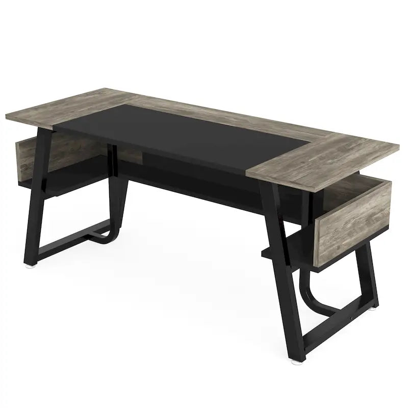 Bureau de Direction avec Étagère de Rangement, Poste de Travail Professionnel, Bureau d'Écriture pour la Salle du Patron