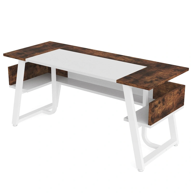 Bureau de Direction avec Étagère de Rangement, Poste de Travail Professionnel, Bureau d'Écriture pour la Salle du Patron