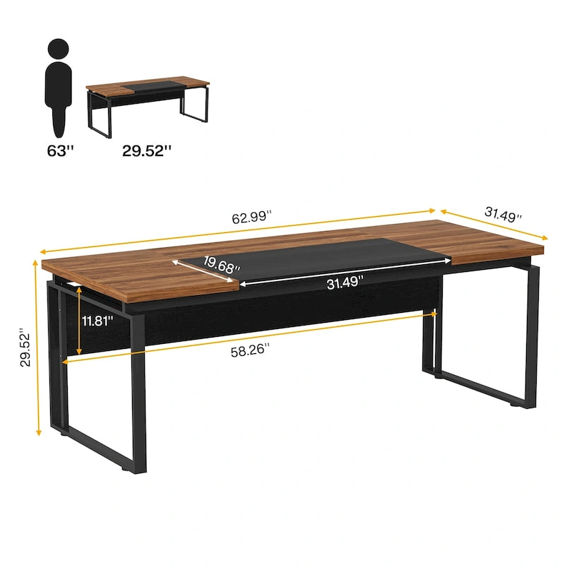 Bureau d'ordinateur exécutif moderne de 63 po, bureau de télétravail de 5 pi (Bureau seulement)