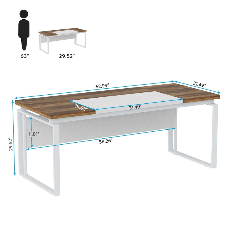 Bureau d'ordinateur exécutif moderne de 63 po, bureau de télétravail de 5 pi (Bureau seulement)