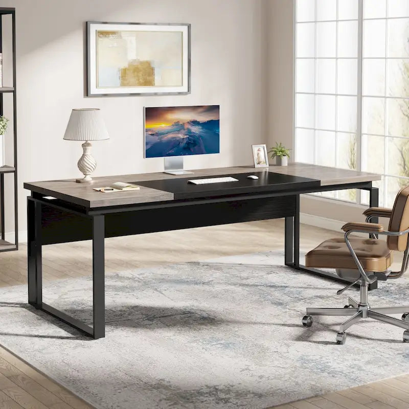 Bureau d'ordinateur exécutif moderne de 63 po, bureau de télétravail de 5 pi (Bureau seulement)