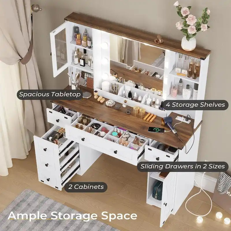 Coiffeuse avec grand miroir et ampoules lumineuses