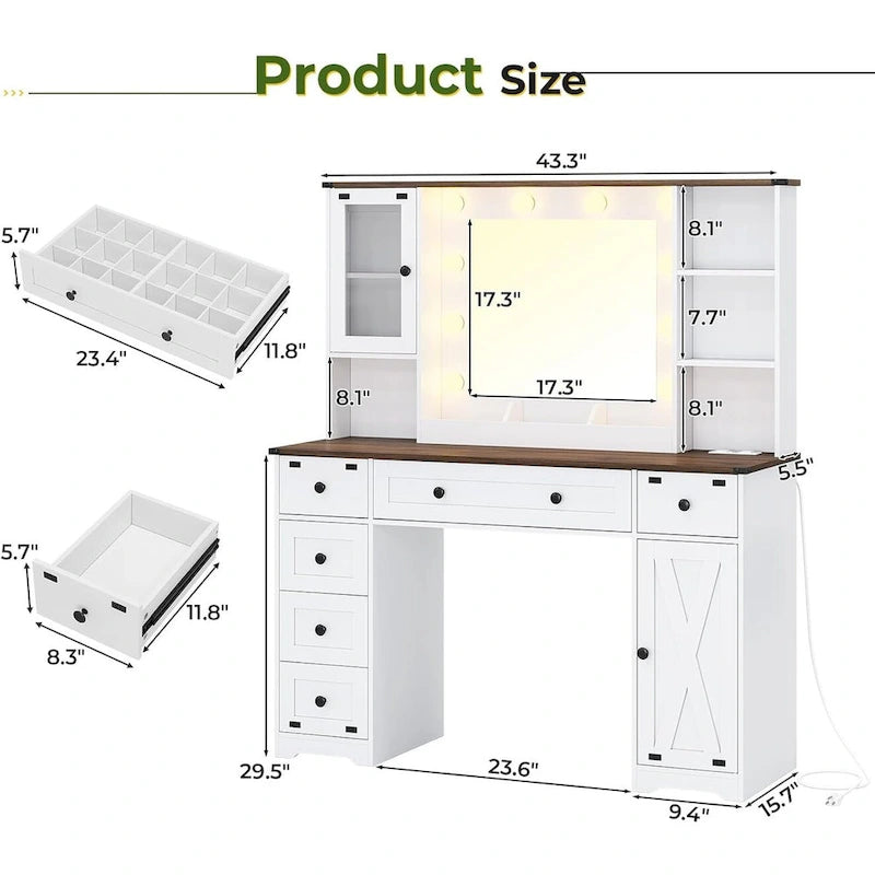 Coiffeuse avec grand miroir et ampoules lumineuses