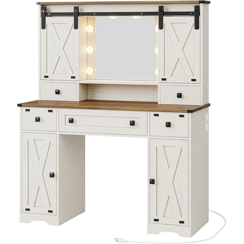 Coiffeuse avec grand miroir et ampoules lumineuses
