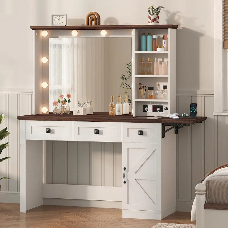 Coiffeuse avec grand miroir et ampoules lumineuses