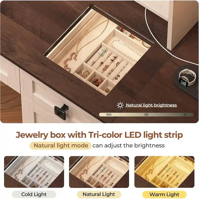 Coiffeuse avec grand miroir et ampoules lumineuses