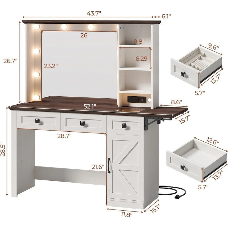 Coiffeuse avec grand miroir et ampoules lumineuses