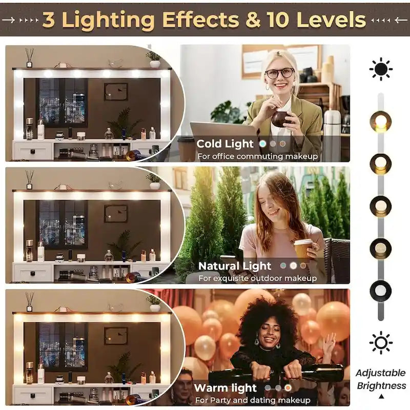 Coiffeuse avec grand miroir et ampoules lumineuses
