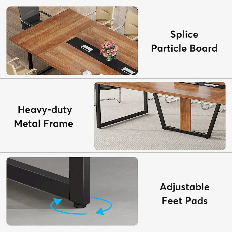 Table de conférence de 2,4 m, grande table de réunion pour 10 personnes, assemblage facile