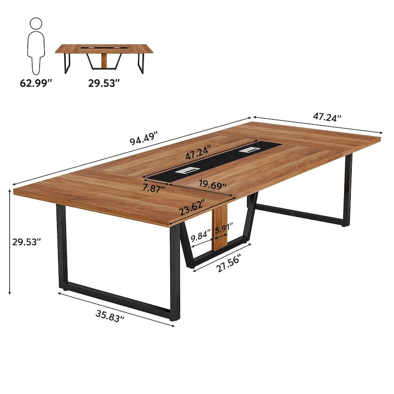 Table de conférence de 2,4 m, grande table de réunion pour 10 personnes, assemblage facile