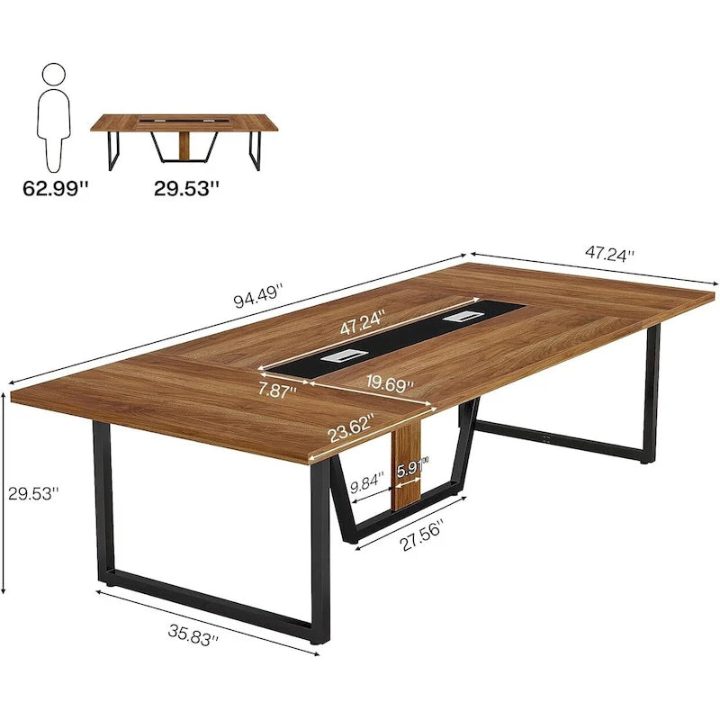 Table de conférence de 2,4 m, grande table de réunion pour 10 personnes, assemblage facile