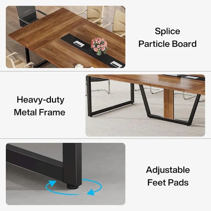 Table de conférence de 2,4 m, grande table de réunion pour 10 personnes, assemblage facile