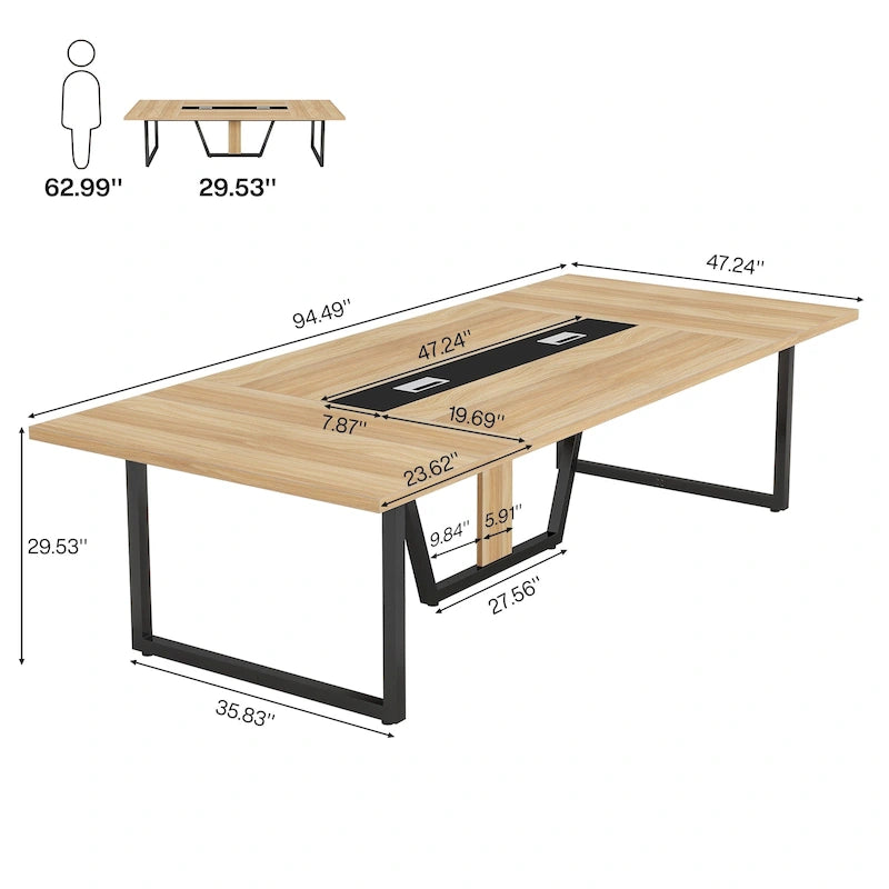 Table de conférence de 2,4 m, grande table de réunion pour 10 personnes, assemblage facile