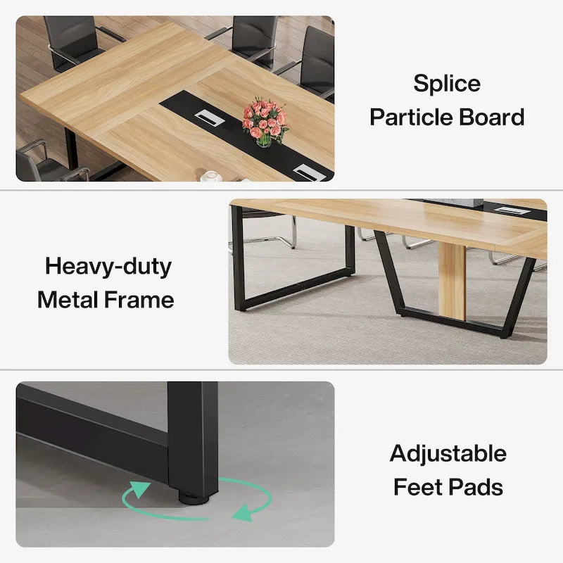 Table de conférence de 2,4 m, grande table de réunion pour 10 personnes, assemblage facile