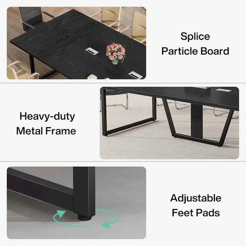 Table de conférence de 2,4 m, grande table de réunion pour 10 personnes, assemblage facile