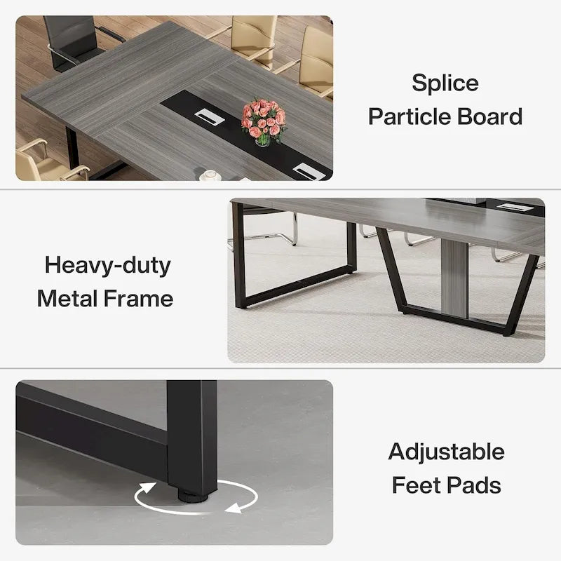 Table de conférence de 2,4 m, grande table de réunion pour 10 personnes, assemblage facile