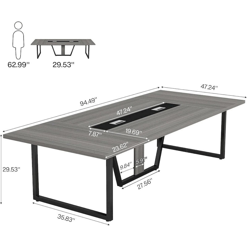 Table de conférence de 2,4 m, grande table de réunion pour 10 personnes, assemblage facile