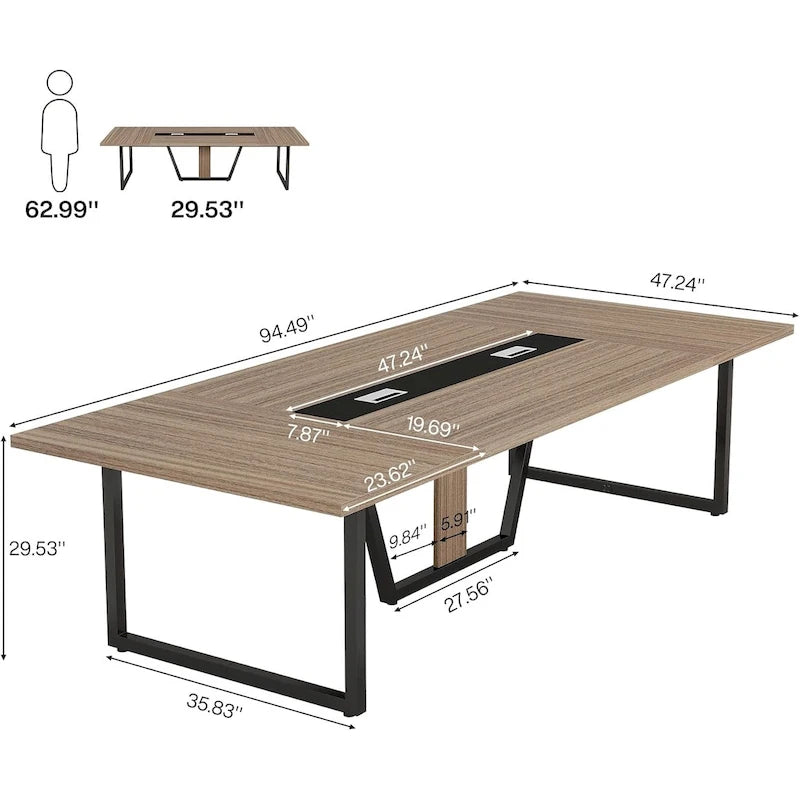 Table de conférence de 2,4 m, grande table de réunion pour 10 personnes, assemblage facile