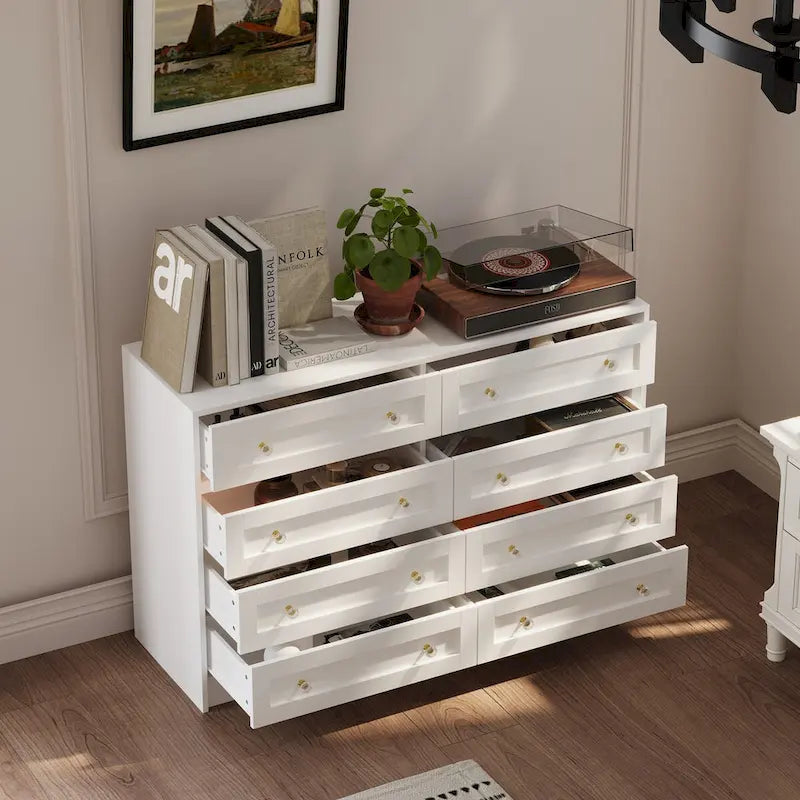 Commode et coiffeuse blanches Grand rangement avec boutons en cristal élégants
