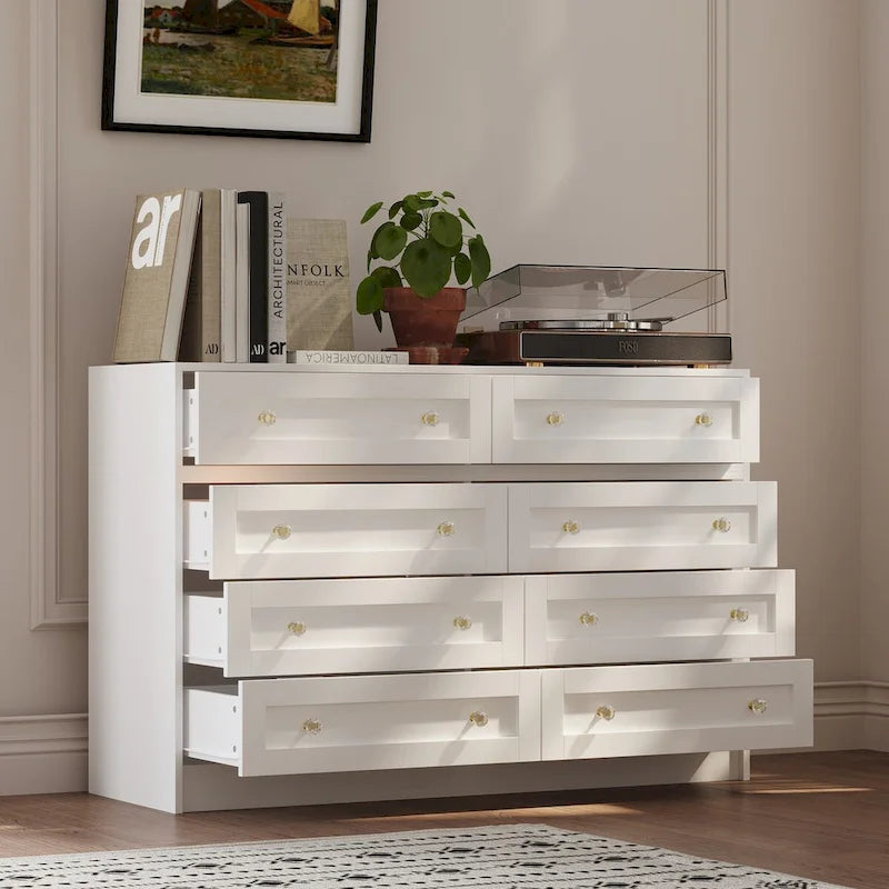 Commode et coiffeuse blanches Grand rangement avec boutons en cristal élégants