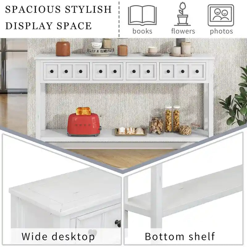 Console d'entrée rustique, table de canapé de 60 pouces de long avec deux tiroirs de tailles différentes et une étagère inférieure pour le rangement