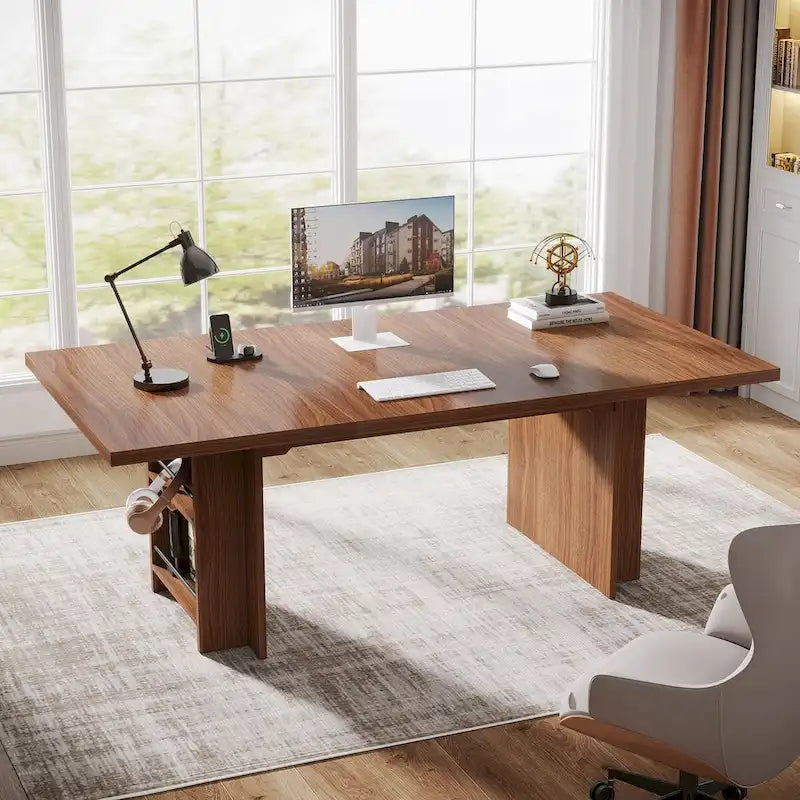 Bureau d'ordinateur de 63 pouces, grand bureau de direction avec rangement