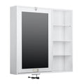  Collapsible Fold Down Desk Table with Storage Cabinet & Shelves, Computer Desk Storage with USB Charging, White