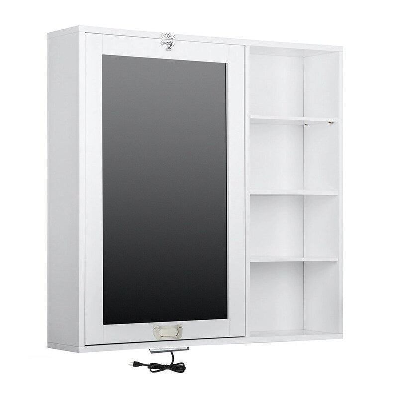  Collapsible Fold Down Desk Table with Storage Cabinet & Shelves, Computer Desk Storage with USB Charging, White