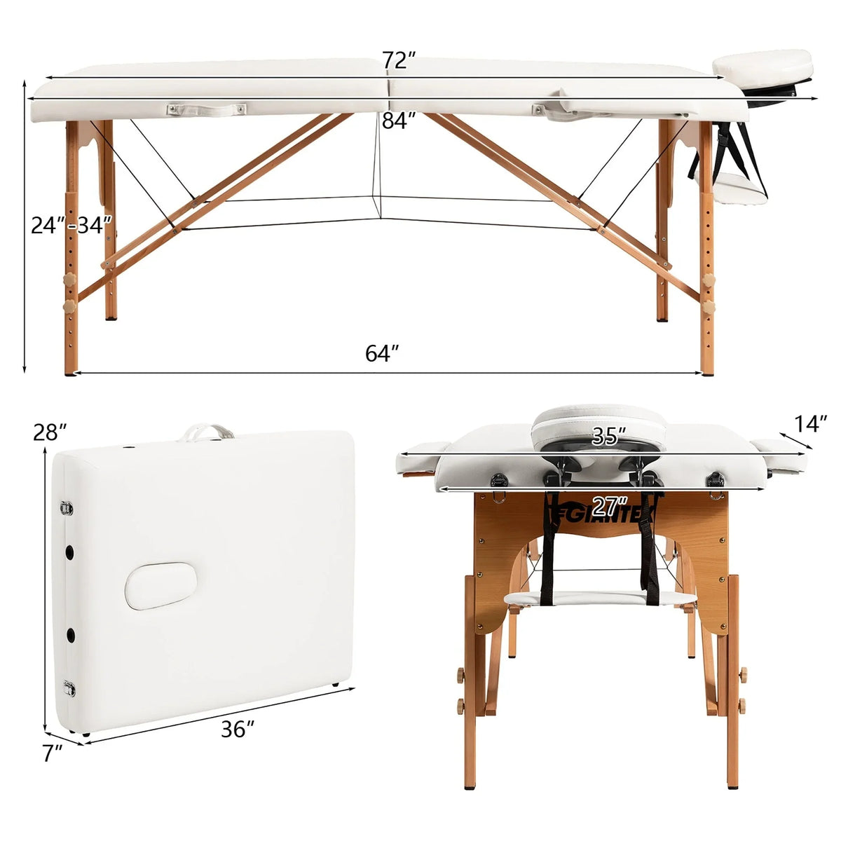 Table de Massage Portable 84L Réglable pour Soins du Visage, Tatouage, avec Housse de Transport